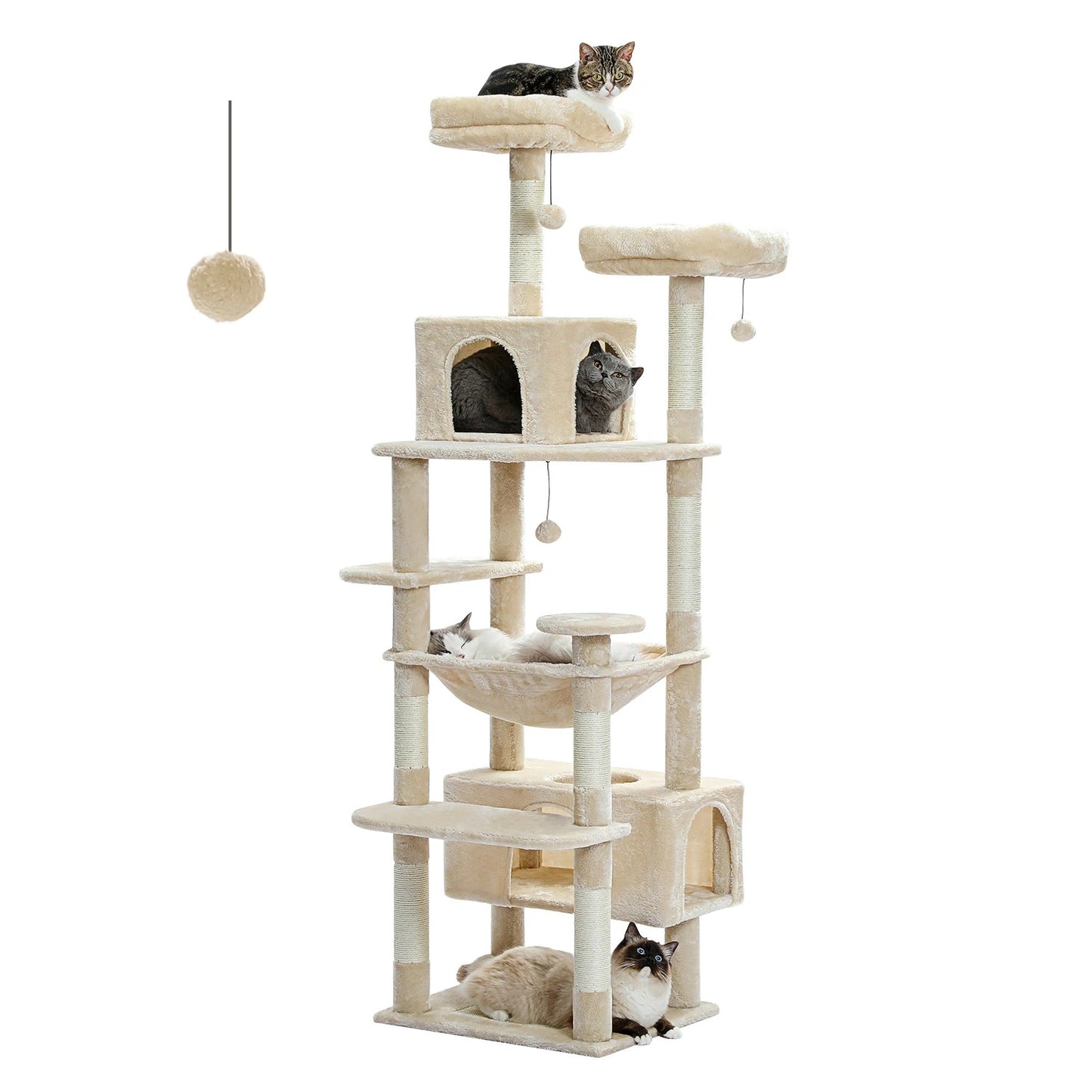 Arbre à chat multi-niveaux 136 cm ChatJoyeux avec niches, hamac et poteaux à griffer