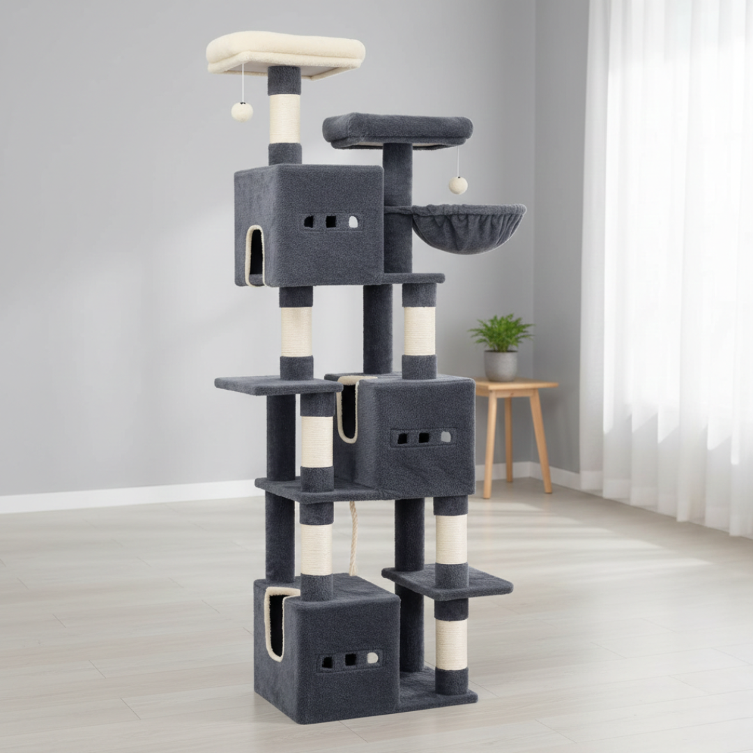 Arbre à chat multi-niveaux 193 cm avec plateformes, niches et poteaux à griffer