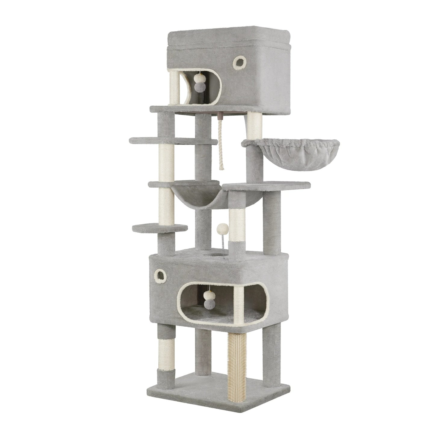 Arbre à chat multi-niveaux 178 cm avec plateformes, grottes et poteaux à griffer