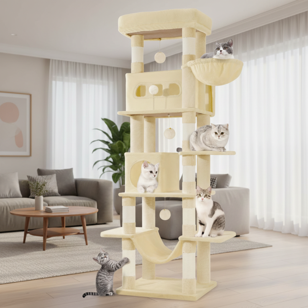 Arbre à chat multi-niveaux 170 cm avec plateformes, niches et poteaux à griffer
