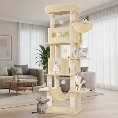 Arbre à chat multi-niveaux 170 cm avec plateformes, niches et poteaux à griffer