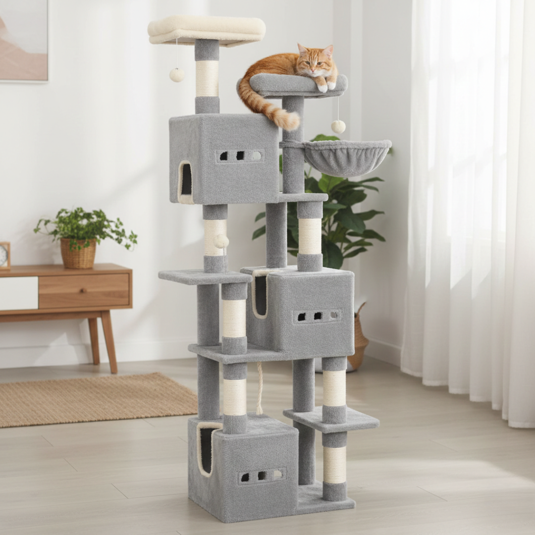 Arbre à chat multi-niveaux 193 cm avec plateformes, niches et poteaux à griffer