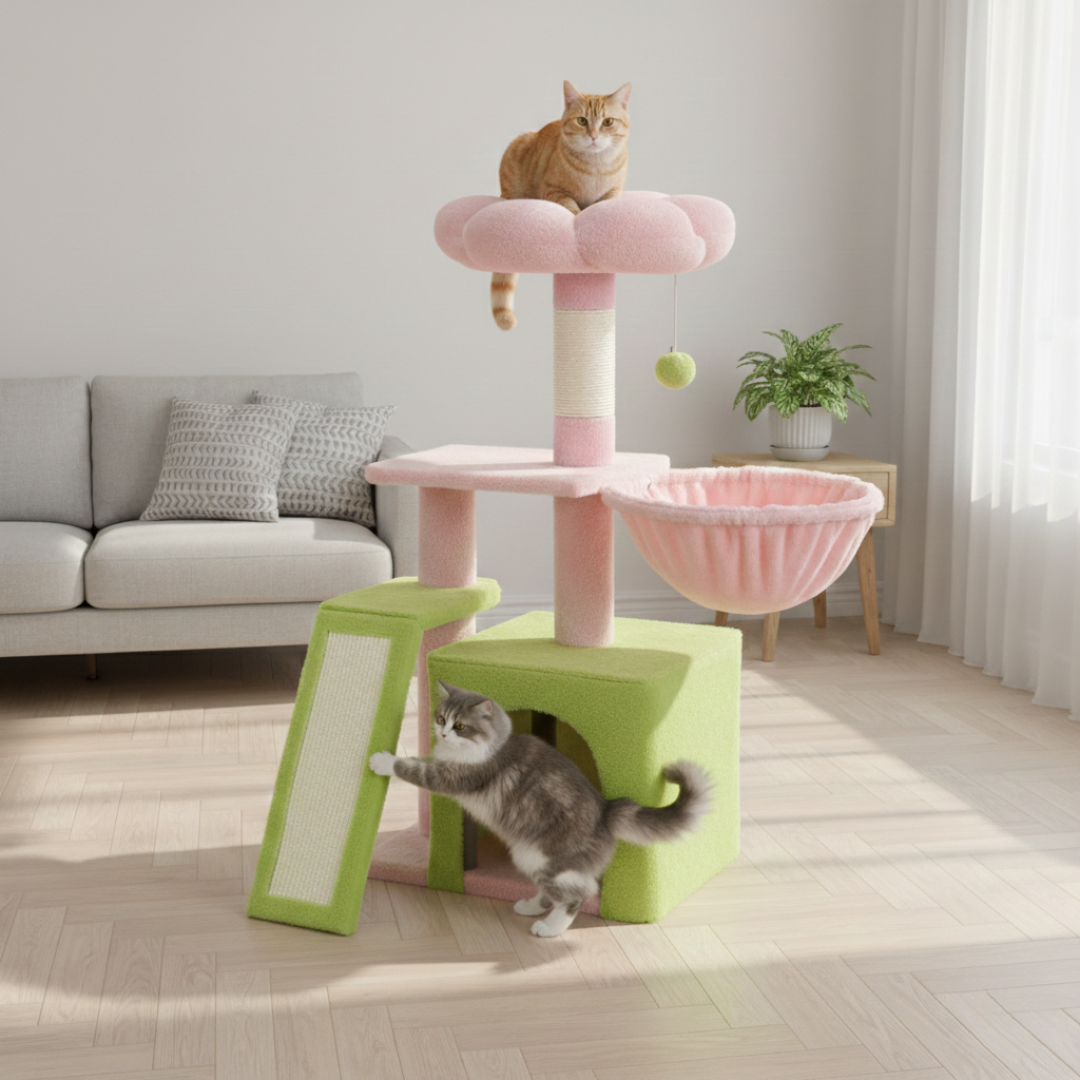 Arbre à chat multi-niveaux ChatJoyeux avec condo, hamac et rampe à griffer en sisal