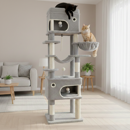 Arbre à chat multi-niveaux 178 cm avec plateformes, grottes et poteaux à griffer