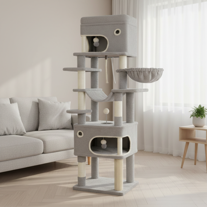 Arbre à chat multi-niveaux 178 cm avec plateformes, grottes et poteaux à griffer