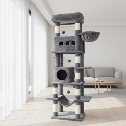 Arbre à chat multi-niveaux 170 cm avec plateformes, niches et poteaux à griffer