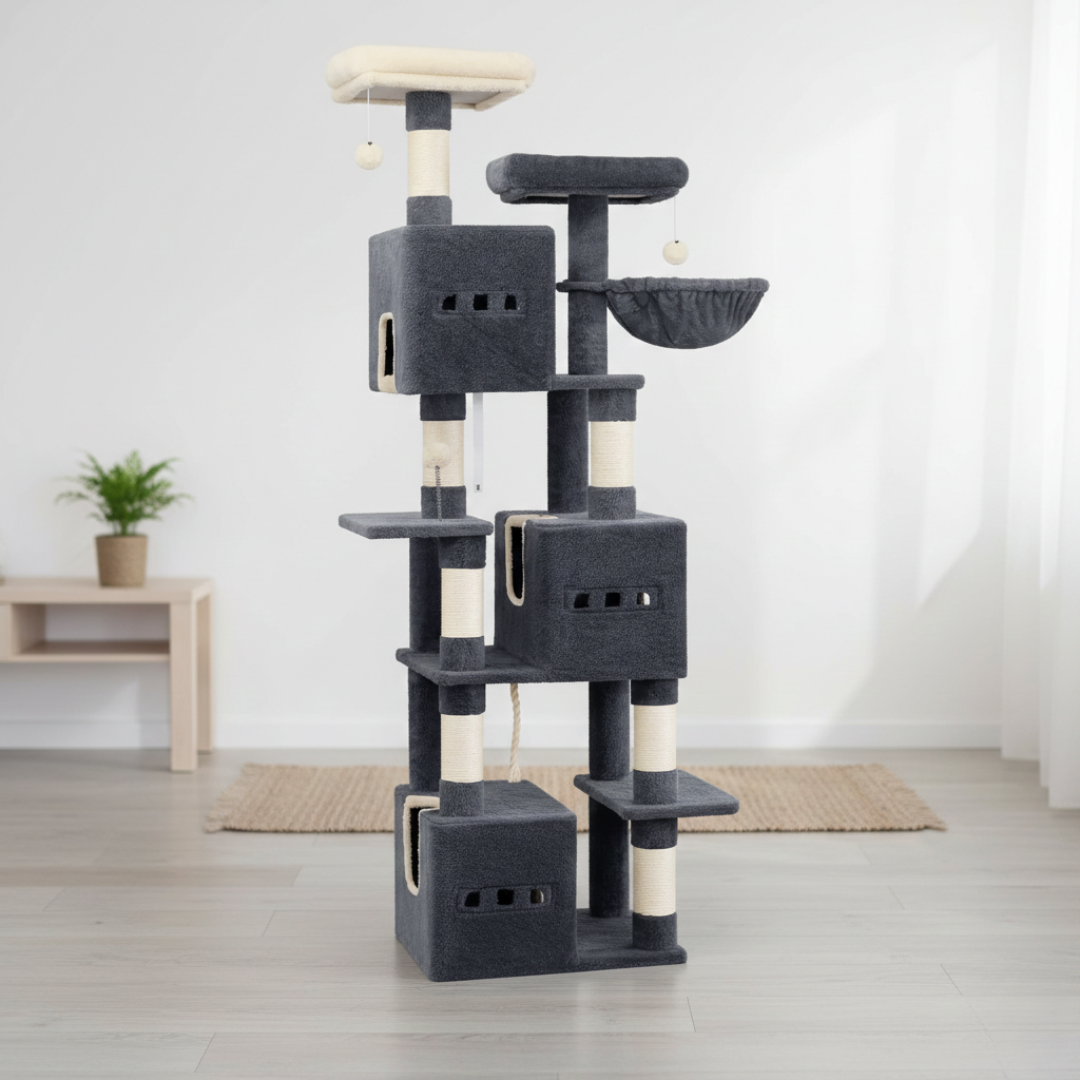Arbre à chat multi-niveaux 193 cm avec plateformes, niches et poteaux à griffer