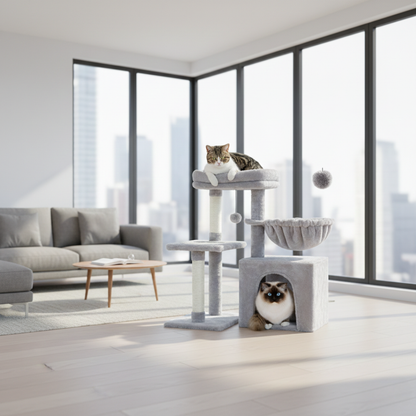 Arbre à chat multi-niveaux avec hamac, perche amovible et griffoirs