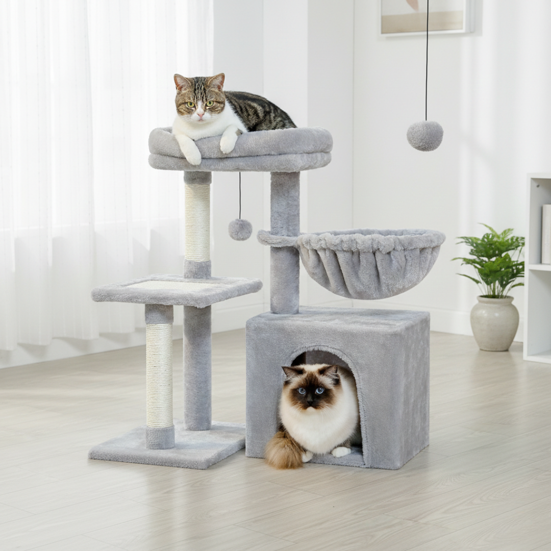 Arbre à chat multi-niveaux avec hamac, perche amovible et griffoirs