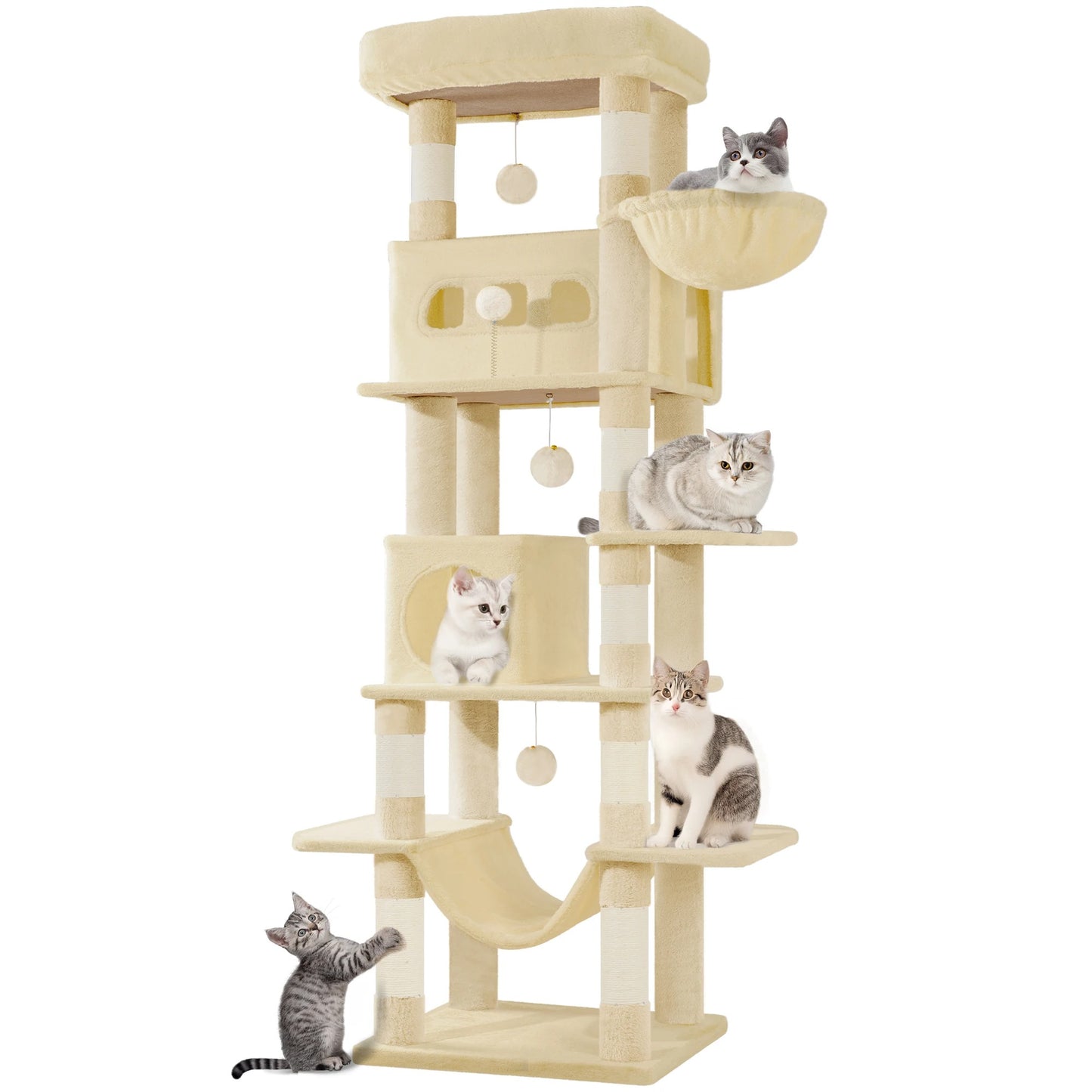 Arbre à chat multi-niveaux 170 cm avec plateformes, niches et poteaux à griffer